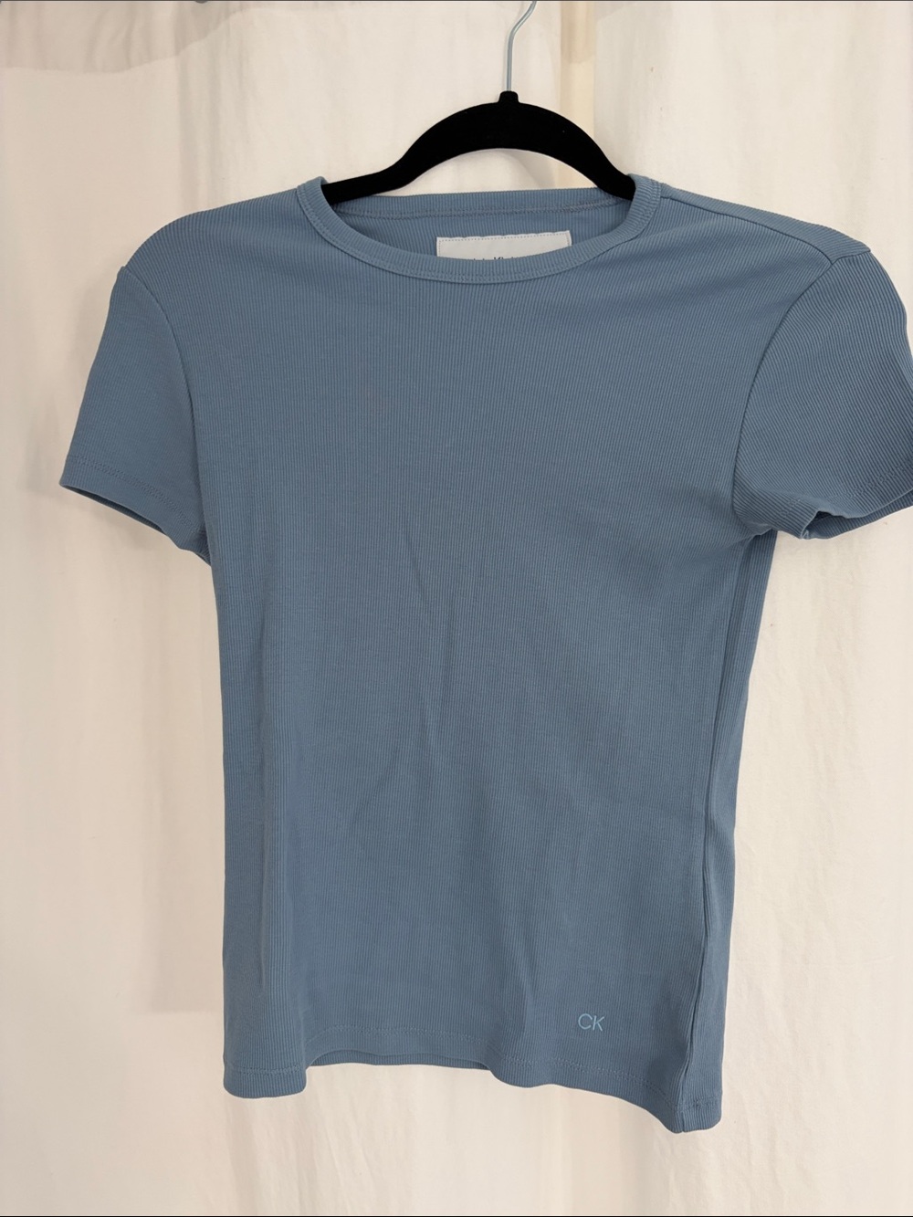 Calvin Klein Dusty Blue Ribbed Crew Neck Tee